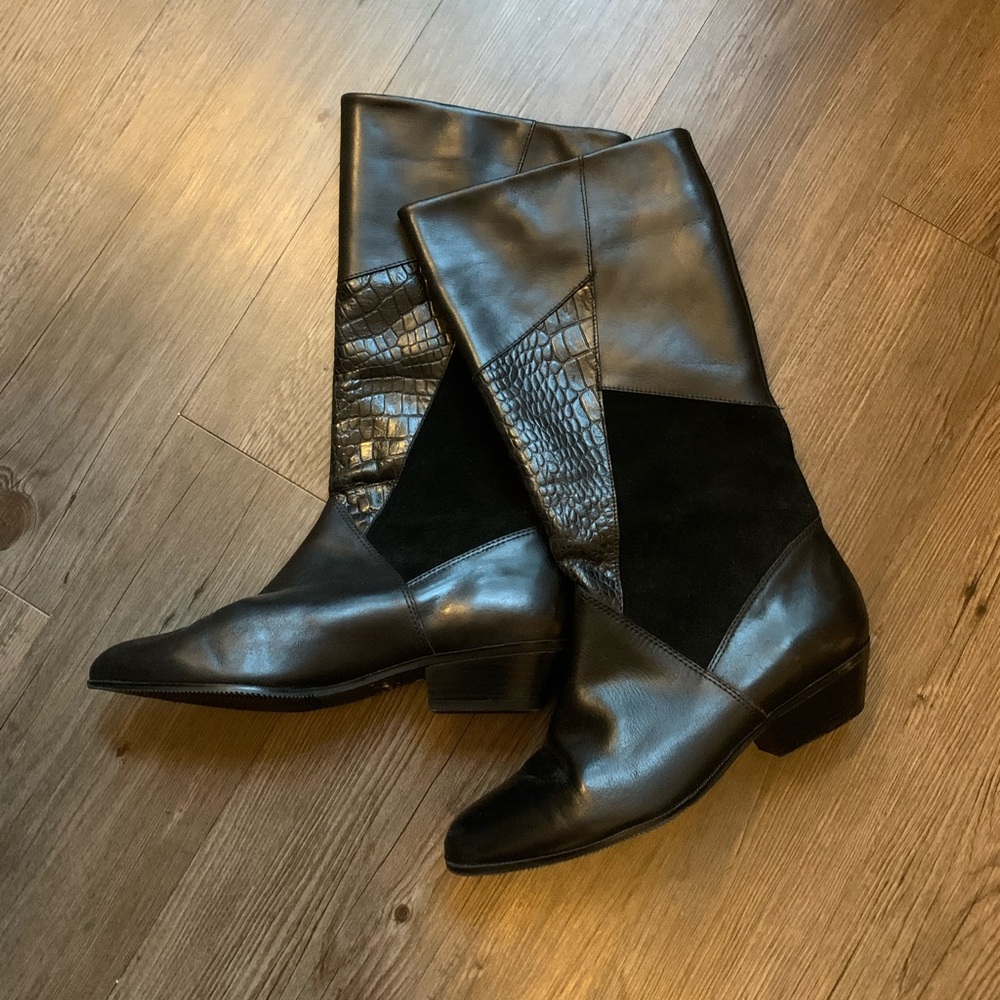 90s black mixed leather boots